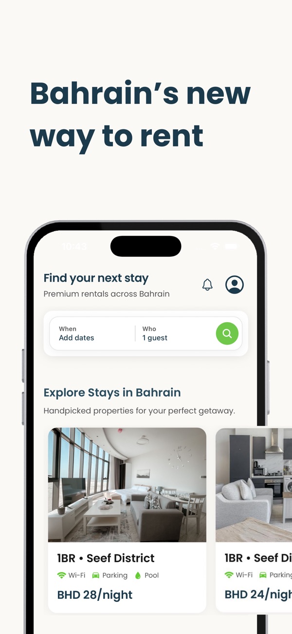 Official Palm Stays app screenshot showing the property browsing experience